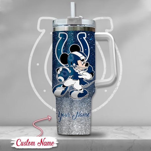 Indianapolis Colts NFL Mickey Mouse Glitter Custom Stanley Quencher 30oz-40oz Stainless Steel Tumbler Hot And Cold Tumbler - Image 2