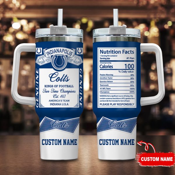 Indianapolis Colts NFL Nutrition Facts Custom Stanley Quencher 30oz-40oz Stainless Steel Tumbler Hot And Cold Tumbler