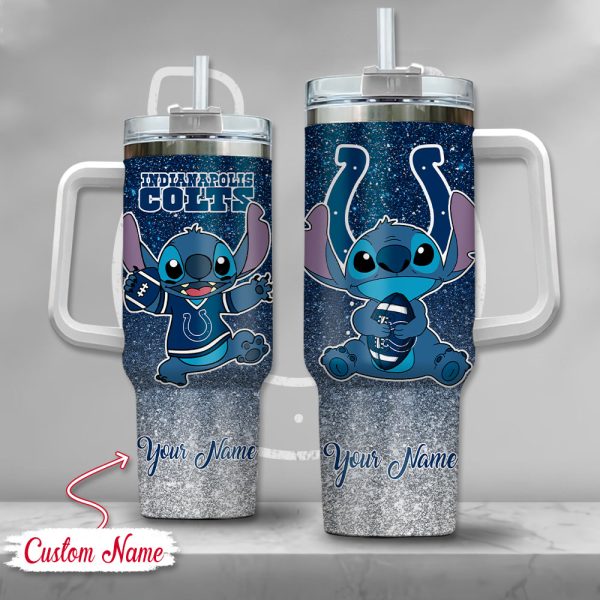 NFL Indianapolis Colts Stitch Glitter Custom Stanley Quencher 30oz-40oz Stainless Steel Tumbler Hot And Cold Tumbler