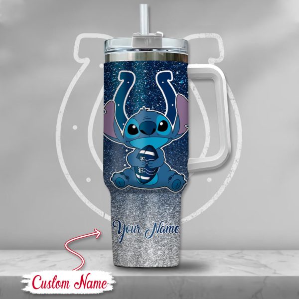 NFL Indianapolis Colts Stitch Glitter Custom Stanley Quencher 30oz-40oz Stainless Steel Tumbler Hot And Cold Tumbler - Image 2