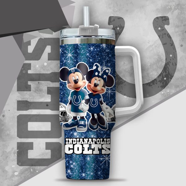 NFL Indianapolis Colts Mickey And Minnie Couple Custom Stanley Quencher 30oz-40oz Stainless Steel Tumbler Hot And Cold Tumbler - Image 2
