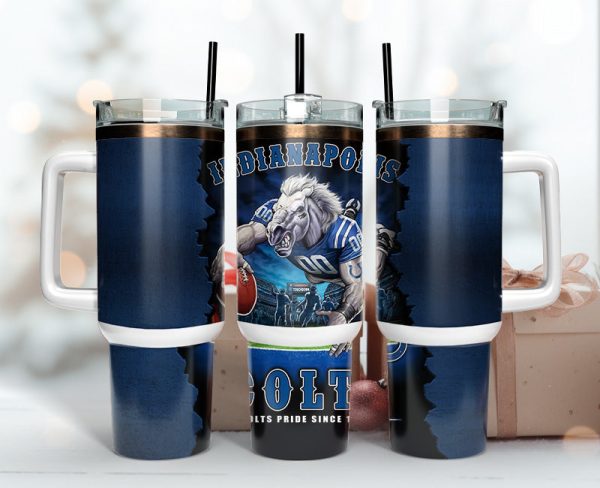 Indianapolis Colts NFL Mascot Custom Stanley Quencher 30oz-40oz Stainless Steel Tumbler Hot And Cold Tumbler