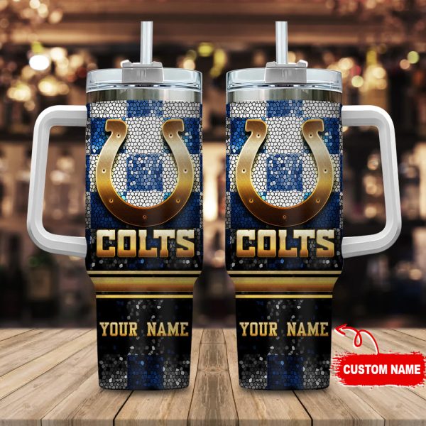 Indianapolis Colts NFL Glitter Golden Logo Custom Stanley Quencher 30oz-40oz Stainless Steel Tumbler Hot And Cold Tumbler