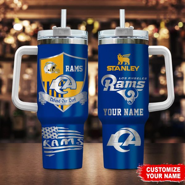 Los Angeles Rams NFL Silver Logo Custom Stanley Quencher 30oz-40oz Stainless Steel Tumbler Hot And Cold Tumbler