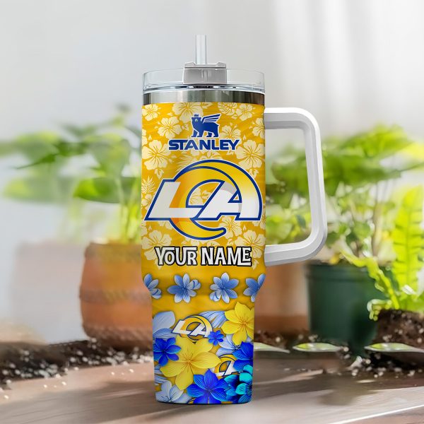 Los Angeles Rams NFL Tropical Floral Custom Stanley Quencher 30oz-40oz Stainless Steel - Image 2
