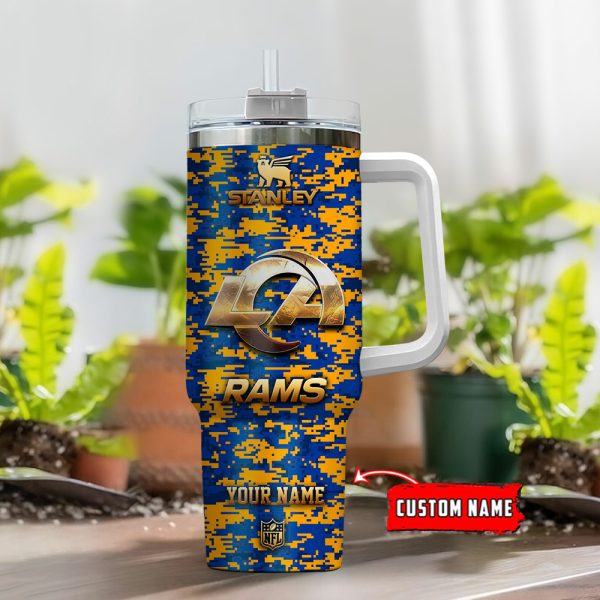 Los Angeles Rams NFL Camouflage Golden Logo Custom Stanley Quencher 30oz-40oz Stainless Steel Tumbler Hot And Cold Tumbler - Image 2