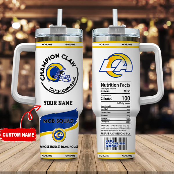 Los Angeles Rams NFL Champion Claw Custom Stanley Quencher 30oz-40oz Stainless Steel Tumbler Hot And Cold Tumbler