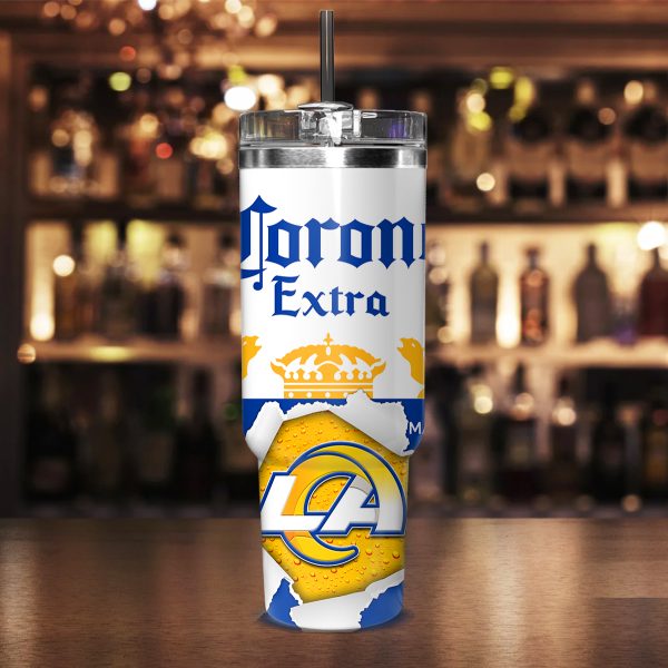Los Angeles Rams NFL Corona Extra Custom Stanley Quencher 30oz-40oz Stainless Steel Tumbler Hot And Cold Tumbler - Image 2