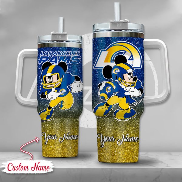 Los Angeles Rams NFL Mickey Mouse Glitter Custom Stanley Quencher 30oz-40oz Stainless Steel Tumbler Hot And Cold Tumbler