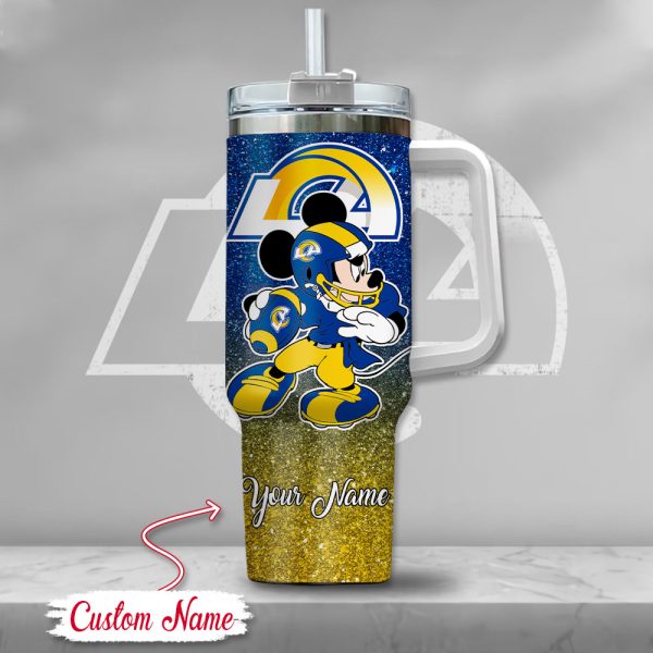 Los Angeles Rams NFL Mickey Mouse Glitter Custom Stanley Quencher 30oz-40oz Stainless Steel Tumbler Hot And Cold Tumbler - Image 2