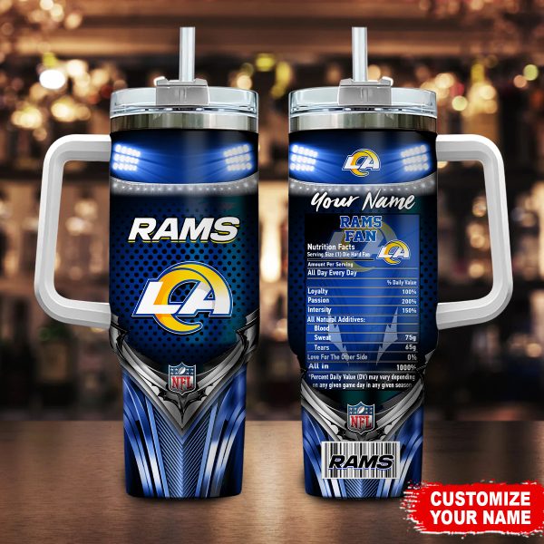 Los Angeles Rams NFL Nutrition Facts Custom Stanley Quencher 30oz-40oz Stainless Steel Tumbler Hot And Cold Tumbler