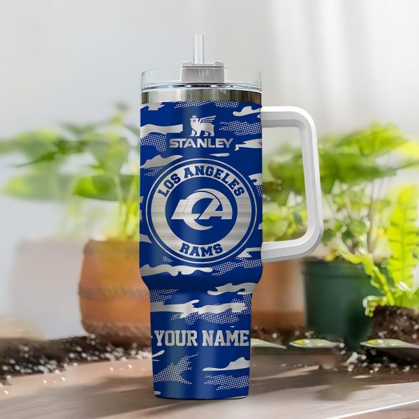 Los Angeles Rams NFL Camo Pattern Custom Stanley Quencher 30oz-40oz Stainless Steel Tumbler Hot And Cold Tumbler - Image 2