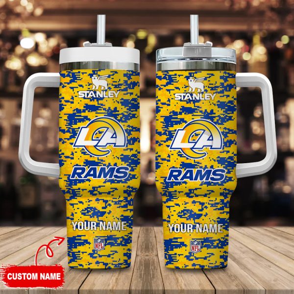 Los Angeles Rams NFL Camouflage Custom Stanley Quencher 30oz-40oz Stainless Steel Tumbler Hot And Cold Tumbler