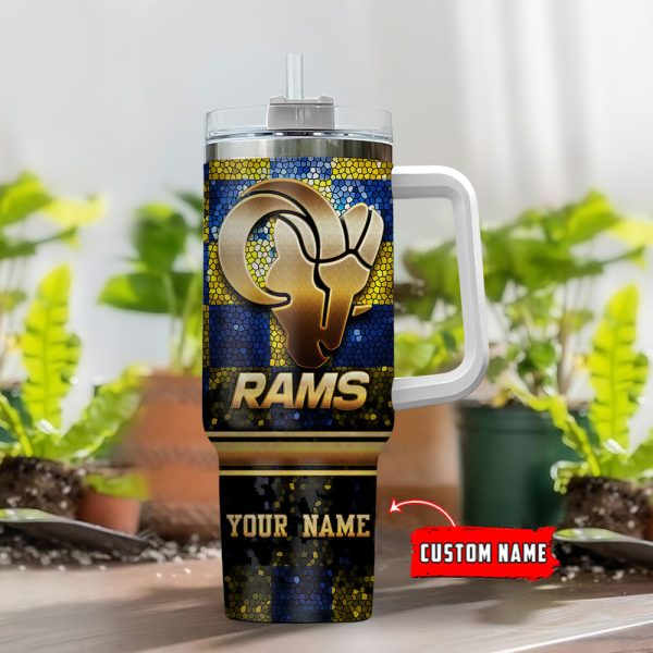 Los Angeles Rams NFL Glitter Golden Logo Custom Stanley Quencher 30oz-40oz Stainless Steel Tumbler Hot And Cold Tumbler - Image 2