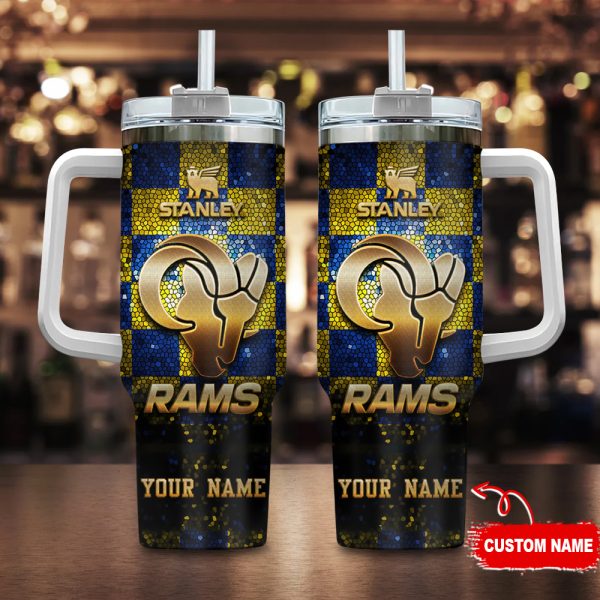 Los Angeles Rams NFL Glitter Golden Logo Custom Stanley Quencher 30oz-40oz Stainless Steel Tumbler Hot And Cold Tumbler