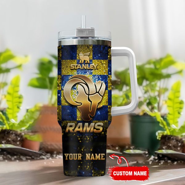 Los Angeles Rams NFL Glitter Golden Logo Custom Stanley Quencher 30oz-40oz Stainless Steel Tumbler Hot And Cold Tumbler - Image 2