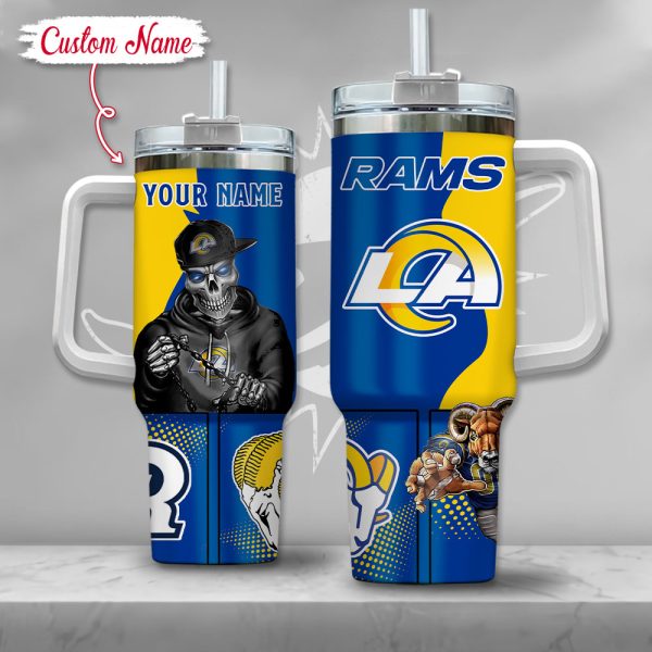 NFL Los Angeles Rams Gangster Skeleton Custom Stanley Quencher 30oz-40oz Stainless Steel Tumbler Hot And Cold Tumbler