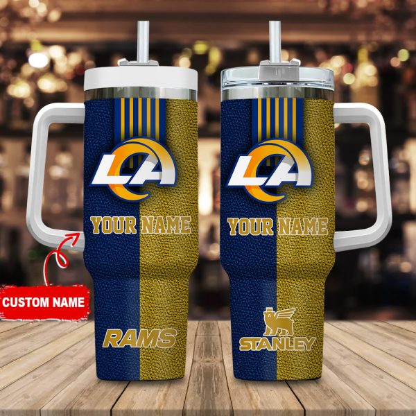 Los Angeles Rams NFL Leather Effect Custom Stanley Quencher 30oz-40oz Stainless Steel Tumbler Hot And Cold Tumbler