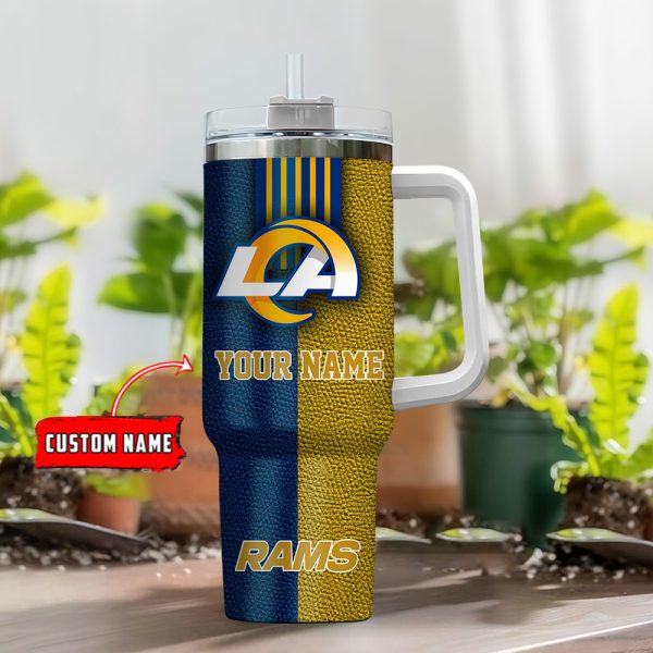 Los Angeles Rams NFL Leather Effect Custom Stanley Quencher 30oz-40oz Stainless Steel Tumbler Hot And Cold Tumbler - Image 2