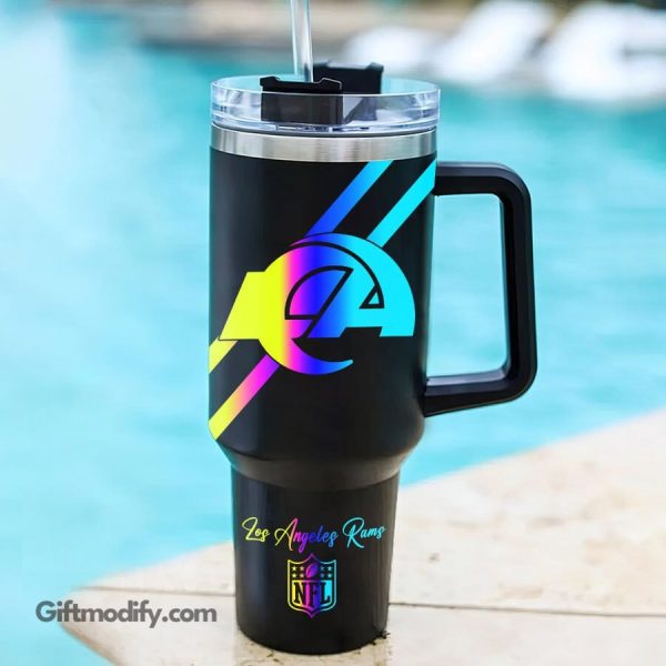 Los Angeles Rams NFL Hologram Logo Custom Stanley Quencher 30oz-40oz Stainless Steel Tumbler Hot And Cold Tumbler - Image 2