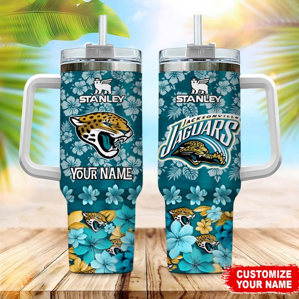 Jacksonville Jaguars NFL Tropical Floral Custom Stanley Quencher 30oz-40oz Stainless Steel