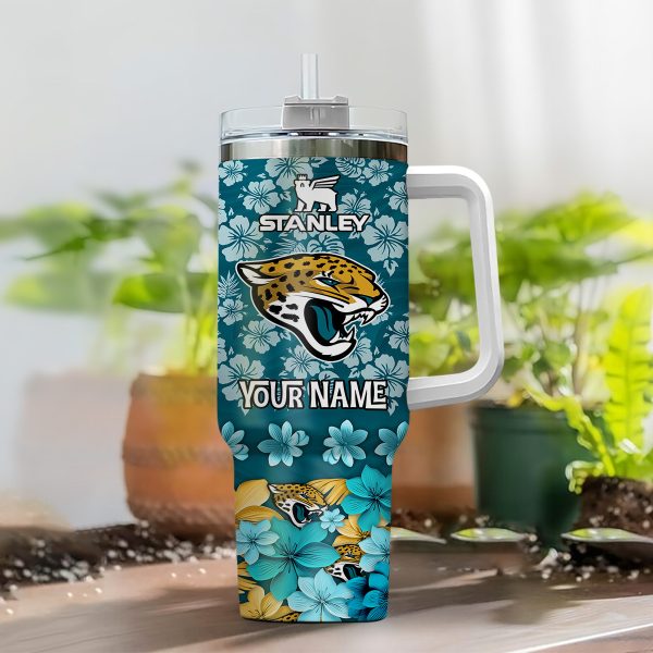 Jacksonville Jaguars NFL Tropical Floral Custom Stanley Quencher 30oz-40oz Stainless Steel - Image 2