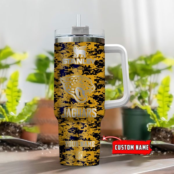 Jacksonville Jaguars NFL Camouflage Silver Logo Custom Stanley Quencher 30oz-40oz Stainless Steel Tumbler Hot And Cold Tumbler - Image 2