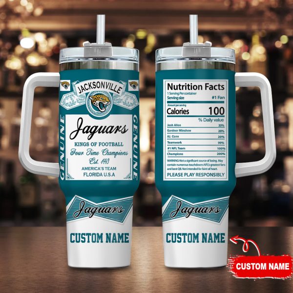 Jacksonville Jaguars NFL Nutrition Facts Custom Stanley Quencher 30oz-40oz Stainless Steel Tumbler Hot And Cold Tumbler