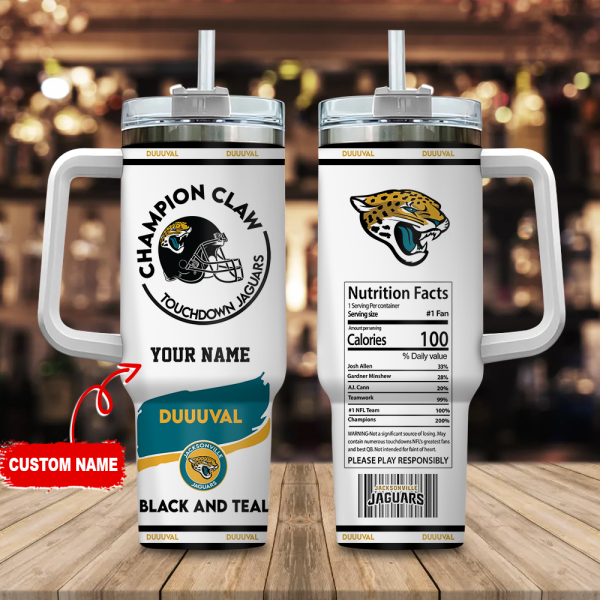 Jacksonville Jaguars NFL Champion Claw Custom Stanley Quencher 30oz-40oz Stainless Steel Tumbler Hot And Cold Tumbler