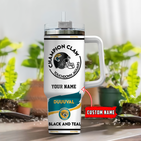 Jacksonville Jaguars NFL Champion Claw Custom Stanley Quencher 30oz-40oz Stainless Steel Tumbler Hot And Cold Tumbler - Image 2
