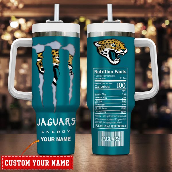 Jacksonville Jaguars NFL Energy Nutrition Facts Custom Stanley Quencher 30oz-40oz Stainless Steel Tumbler Hot And Cold Tumbler
