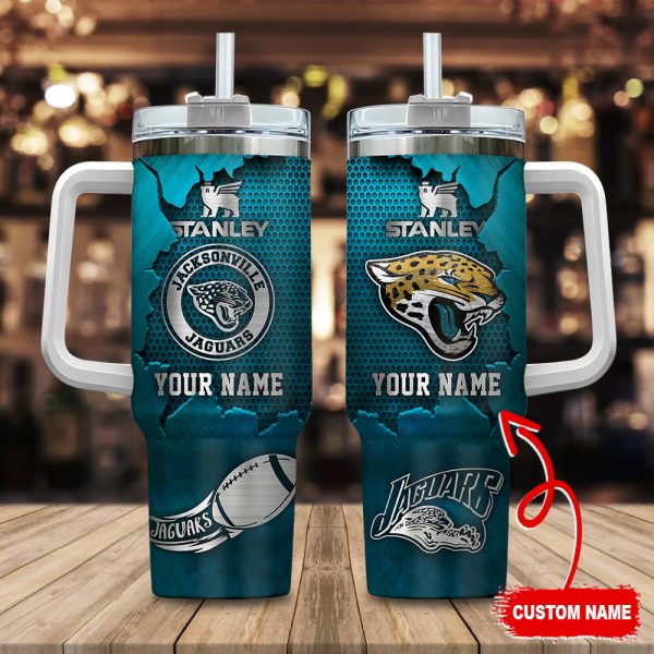 Jacksonville Jaguars NFL Metal Style Custom Stanley Quencher 30oz-40oz Stainless Steel Tumbler Hot And Cold Tumbler