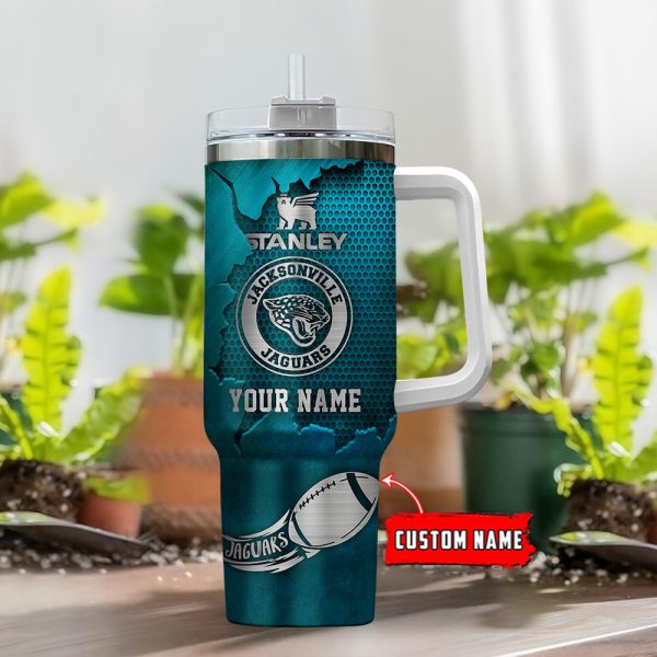 Jacksonville Jaguars NFL Metal Style Custom Stanley Quencher 30oz-40oz Stainless Steel Tumbler Hot And Cold Tumbler - Image 2