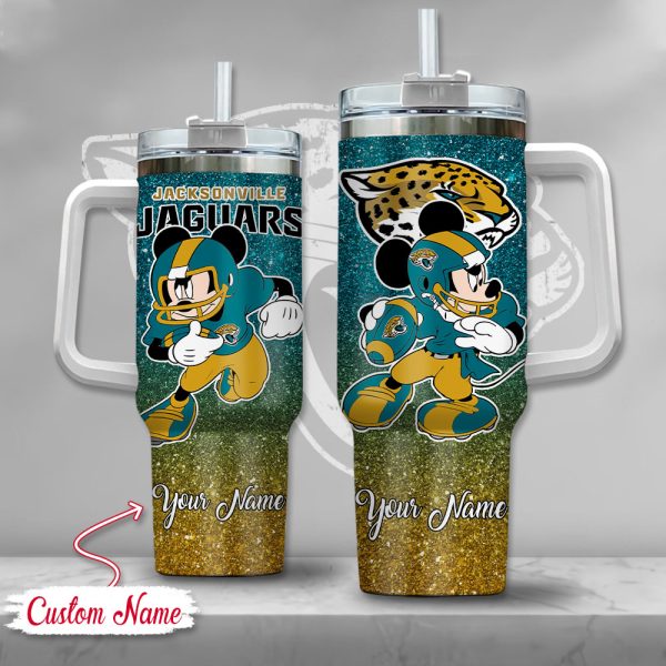 Jacksonville Jaguars NFL Mickey Mouse Glitter Custom Stanley Quencher 30oz-40oz Stainless Steel Tumbler Hot And Cold Tumbler