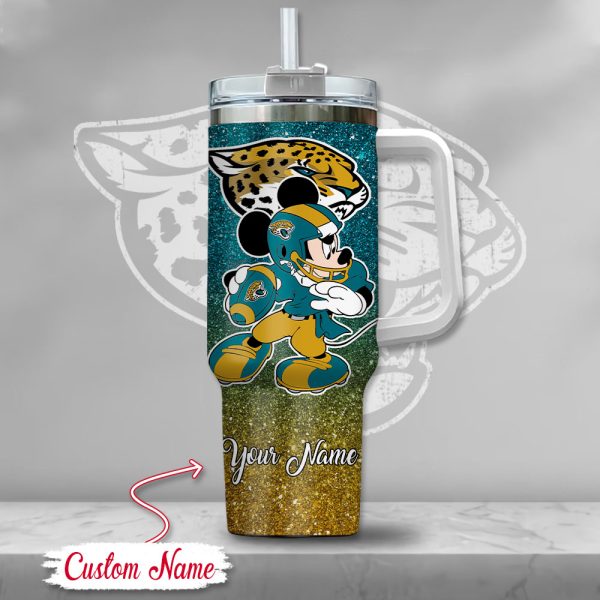 Jacksonville Jaguars NFL Mickey Mouse Glitter Custom Stanley Quencher 30oz-40oz Stainless Steel Tumbler Hot And Cold Tumbler - Image 2