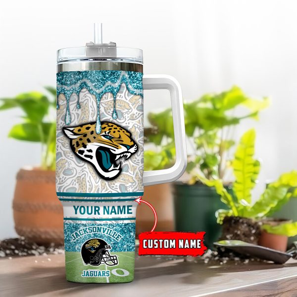 Jacksonville Jaguars NFL Glitter Custom Stanley Quencher 30oz-40oz Stainless Steel Tumbler Hot And Cold Tumbler