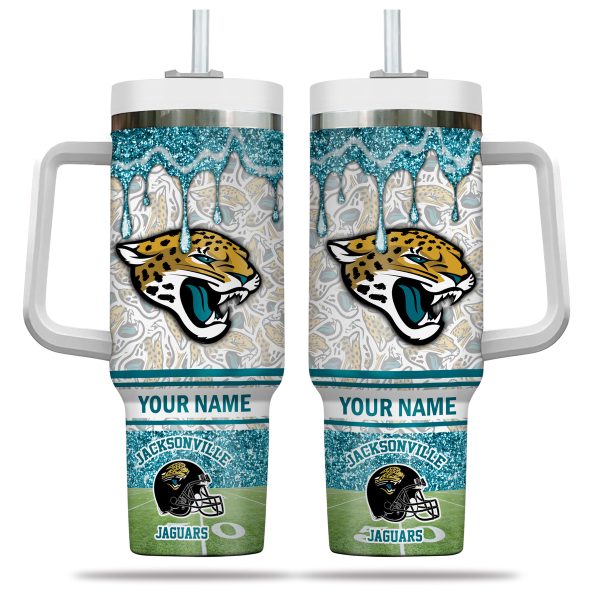 Jacksonville Jaguars NFL Glitter Custom Stanley Quencher 30oz-40oz Stainless Steel Tumbler Hot And Cold Tumbler - Image 2