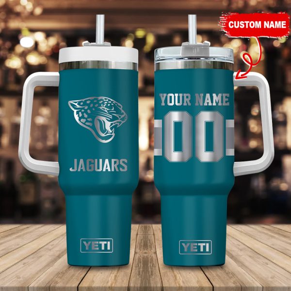 Jacksonville Jaguars NFL Laser Engraved Effect Custom Stanley Quencher 30oz-40oz Stainless Steel Tumbler Hot And Cold Tumbler