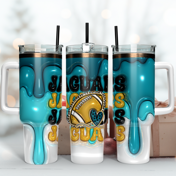 Jacksonville Jaguars NFL 3D Inflated Puff Effect Custom Stanley Quencher 30oz-40oz Stainless Steel Tumbler Hot And Cold Tumbler