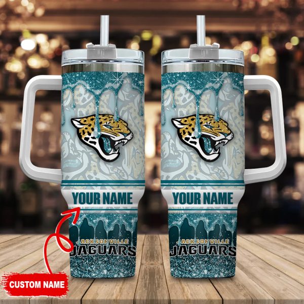 Jacksonville Jaguars NFL Glitter Custom Stanley Quencher 30oz-40oz Stainless Steel Tumbler Hot And Cold Tumbler