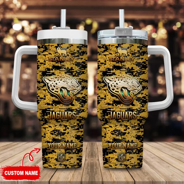 Jacksonville Jaguars NFL Camouflage Golden Logo Custom Stanley Quencher 30oz-40oz Stainless Steel Tumbler Hot And Cold Tumbler