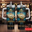 Jacksonville Jaguars NFL Glitter Golden Logo Custom Stanley Quencher 30oz-40oz Stainless Steel Tumbler Hot And Cold Tumbler