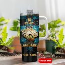 Jacksonville Jaguars NFL Glitter Golden Logo Custom Stanley Quencher 30oz-40oz Stainless Steel Tumbler Hot And Cold Tumbler