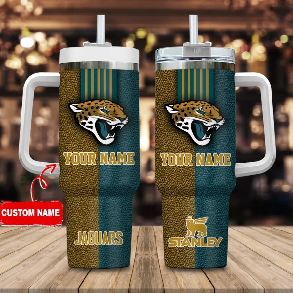 Jacksonville Jaguars NFL Leather Effect Custom Stanley Quencher 30oz-40oz Stainless Steel Tumbler Hot And Cold Tumbler