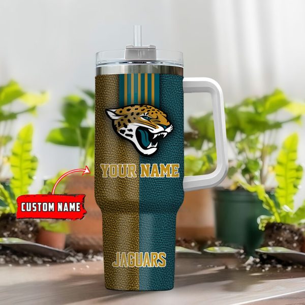 Jacksonville Jaguars NFL Leather Effect Custom Stanley Quencher 30oz-40oz Stainless Steel Tumbler Hot And Cold Tumbler - Image 2