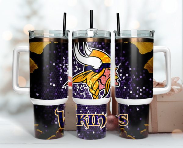 Minnesota Vikings NFL Stained Glass Effect Custom Stanley Quencher 30oz-40oz Stainless Steel Tumbler Hot And Cold Tumbler
