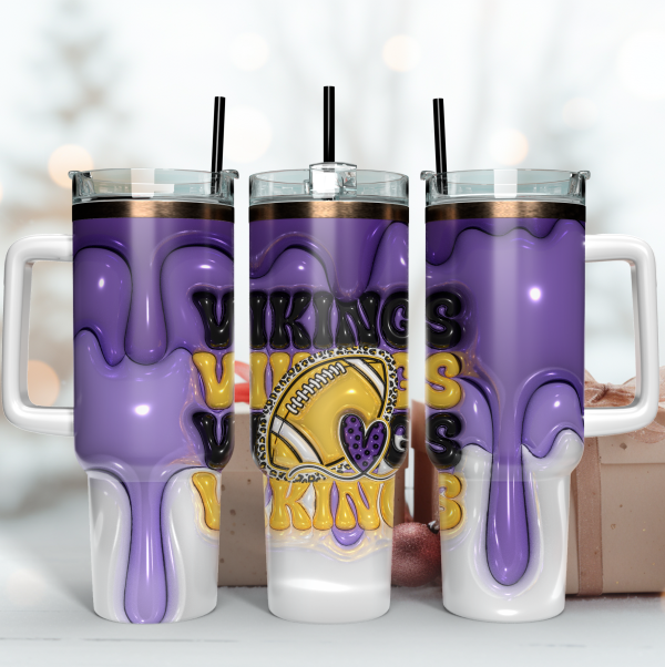 Minnesota Vikings NFL 3D Inflated Puff Effect Custom Stanley Quencher 30oz-40oz Stainless Steel Tumbler Hot And Cold Tumbler