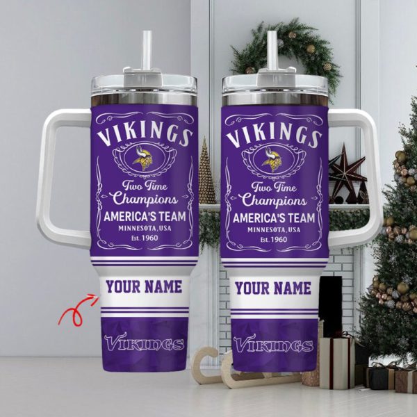Minnesota Vikings NFL Custom Stanley Quencher 30oz-40oz Stainless Steel Tumbler Hot And Cold Tumbler - Image 2