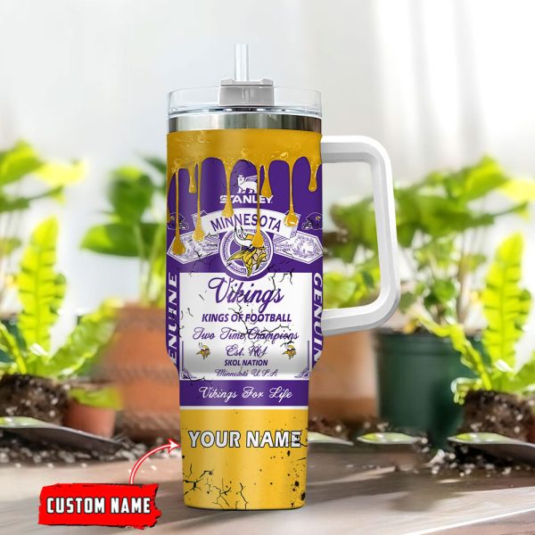 Minnesota Vikings NFL Kings Of Football Custom Stanley Quencher 30oz-40oz Stainless Steel Tumbler Hot And Cold Tumbler - Image 2