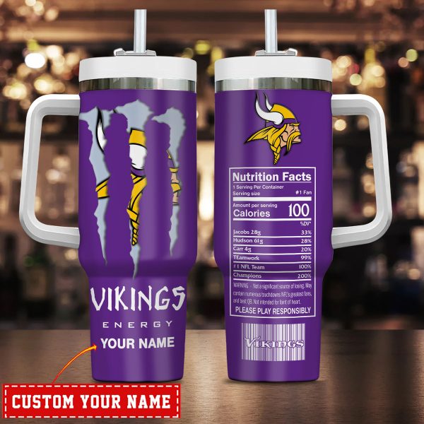 Minnesota Vikings NFL Energy Nutrition Facts Custom Stanley Quencher 30oz-40oz Stainless Steel Tumbler Hot And Cold Tumbler